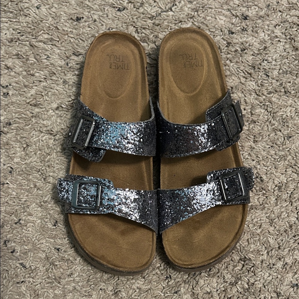 Time and Tru Glitter Sandals - Black and Silver Sparkle